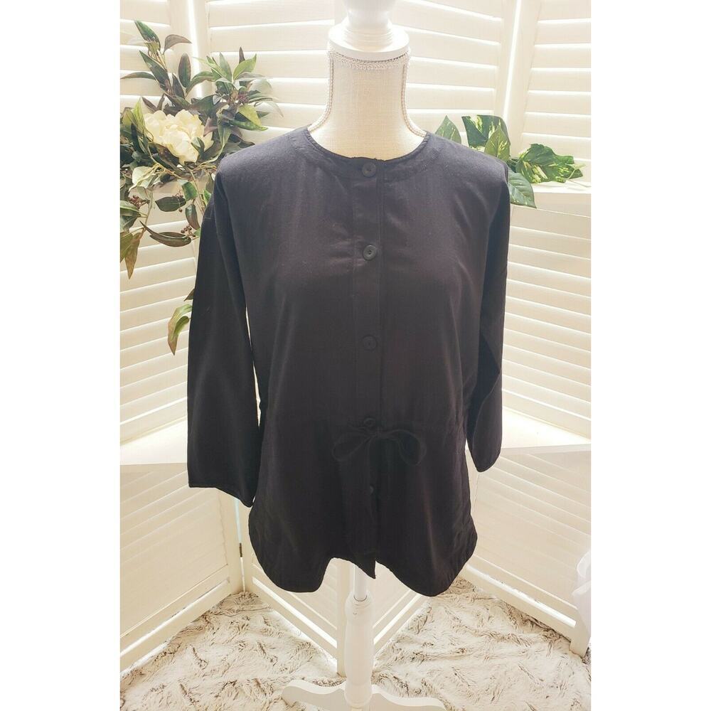 EILEEN FISHER BLACK TIE FRONT WITH POCKETS TOP SIZE PS